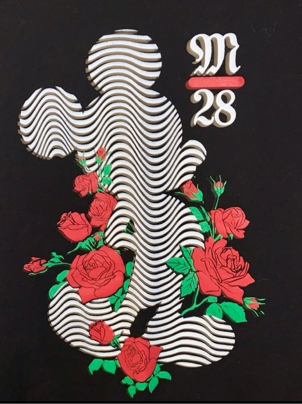 Neff x Disney Mickey Mouse T Shirt Wavy Psychedelic Rose Graphic M28 Black Small